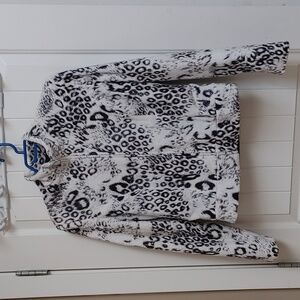 NUEVA snow leopard pattern zippered jacket white and black